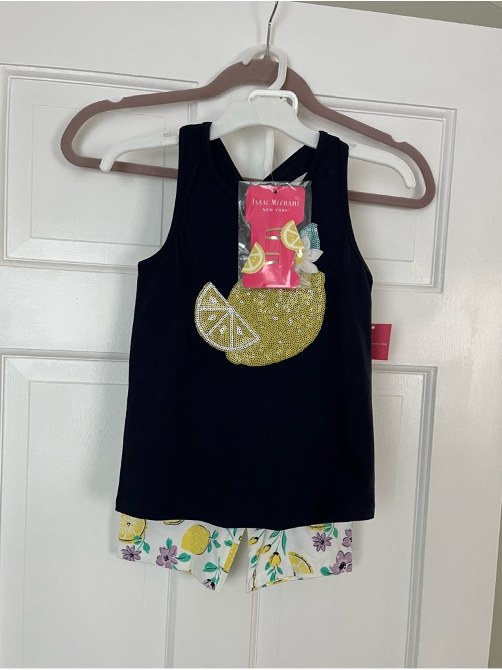 Isaac Mizrahi Black Tank with Yellow Sequin Lemon